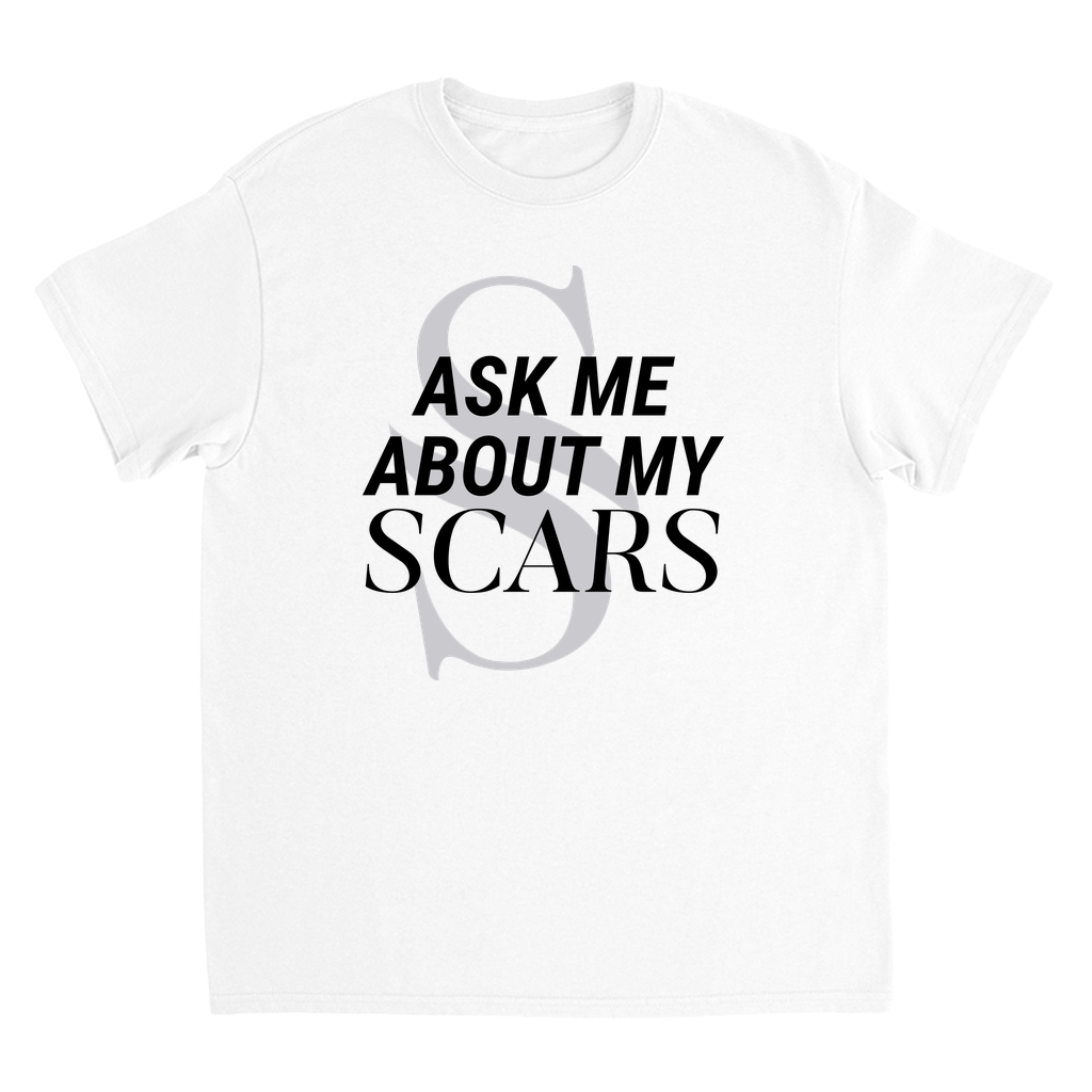 “Ask Me About My Scars” Youth Tee (White)