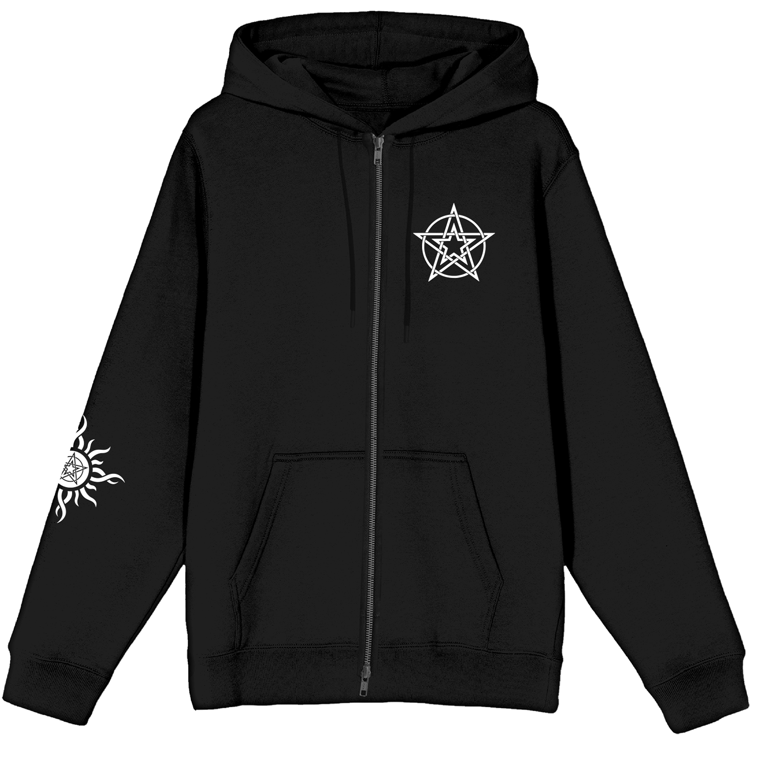 Zip hoodie with star printed on the front and sun logo printed on the sleeve