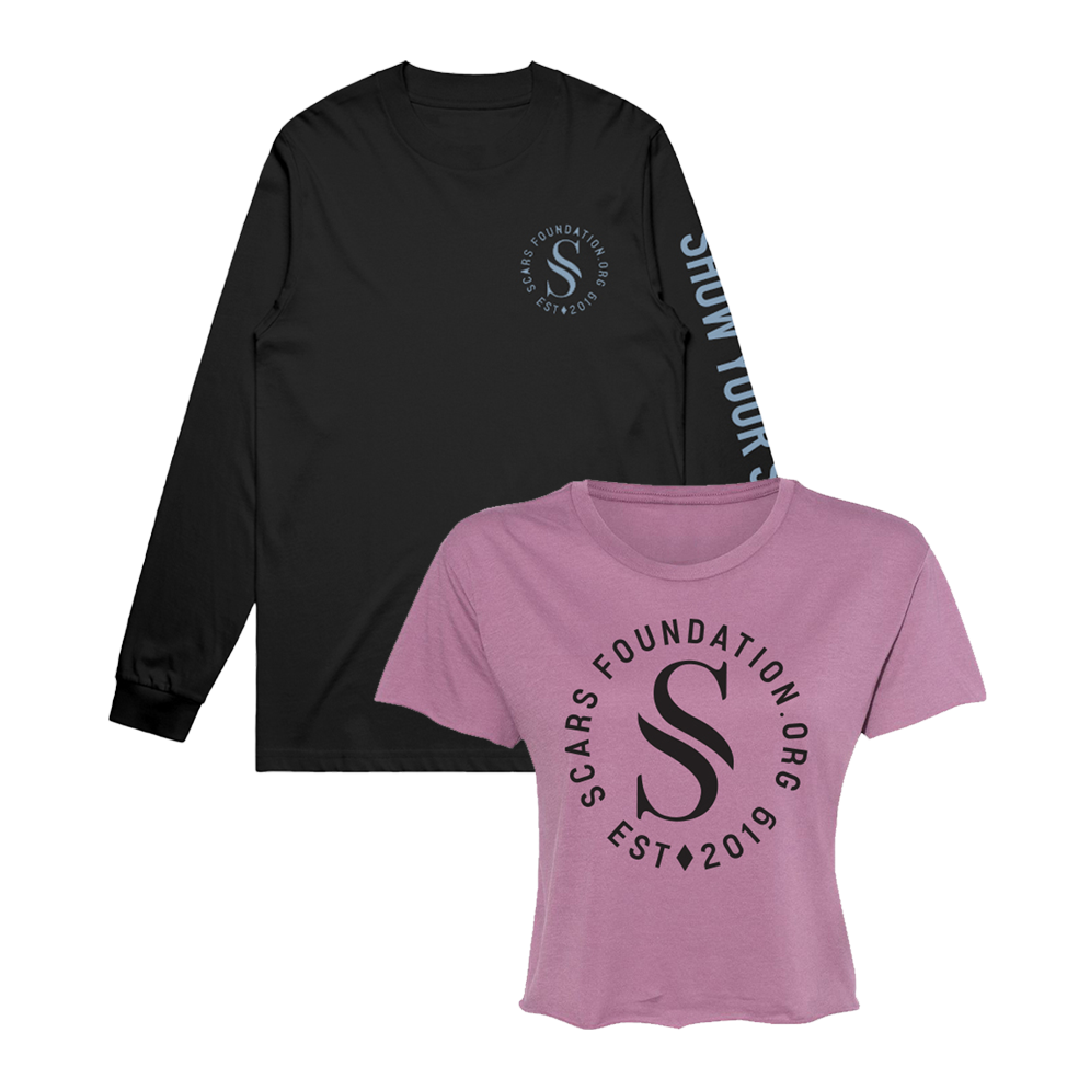 Scars Circle Logo Crop Tee & Show Your Scars Black with Blue Long Sleeve Tee