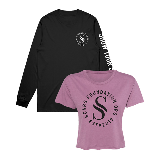 Scars Circle Logo Crop Tee & Show Your Scars Black with White Long Sleeve Tee