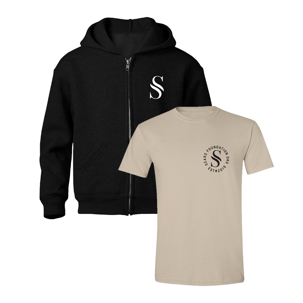 Scars Sand Tee & Scars Circle Logo Zip Up Hoodie