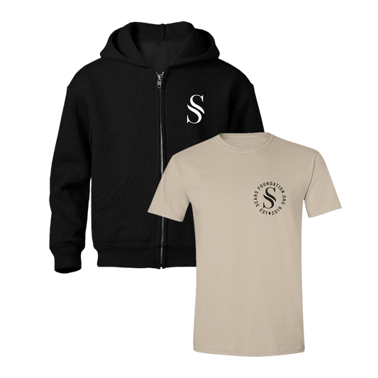 Scars Sand Tee & Scars Circle Logo Zip Up Hoodie