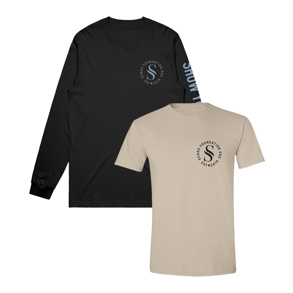 Scars Sand Tee & Show Your Scars Black with Blue Long Sleeve Tee