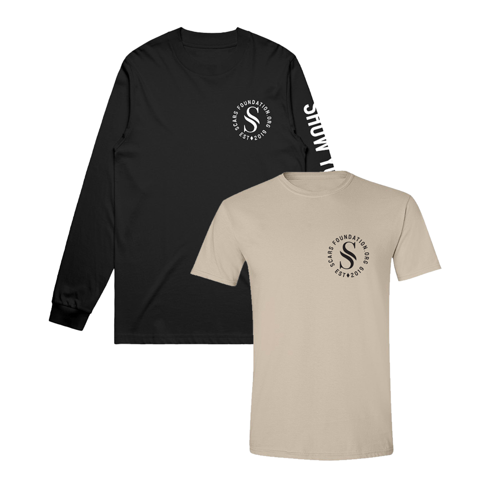 Scars Sand Tee & Show Your Scars Black with White Long Sleeve Tee