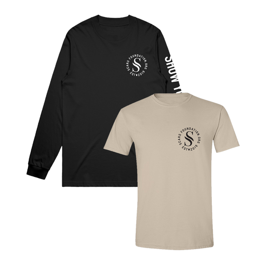 Scars Sand Tee & Show Your Scars Black with White Long Sleeve Tee